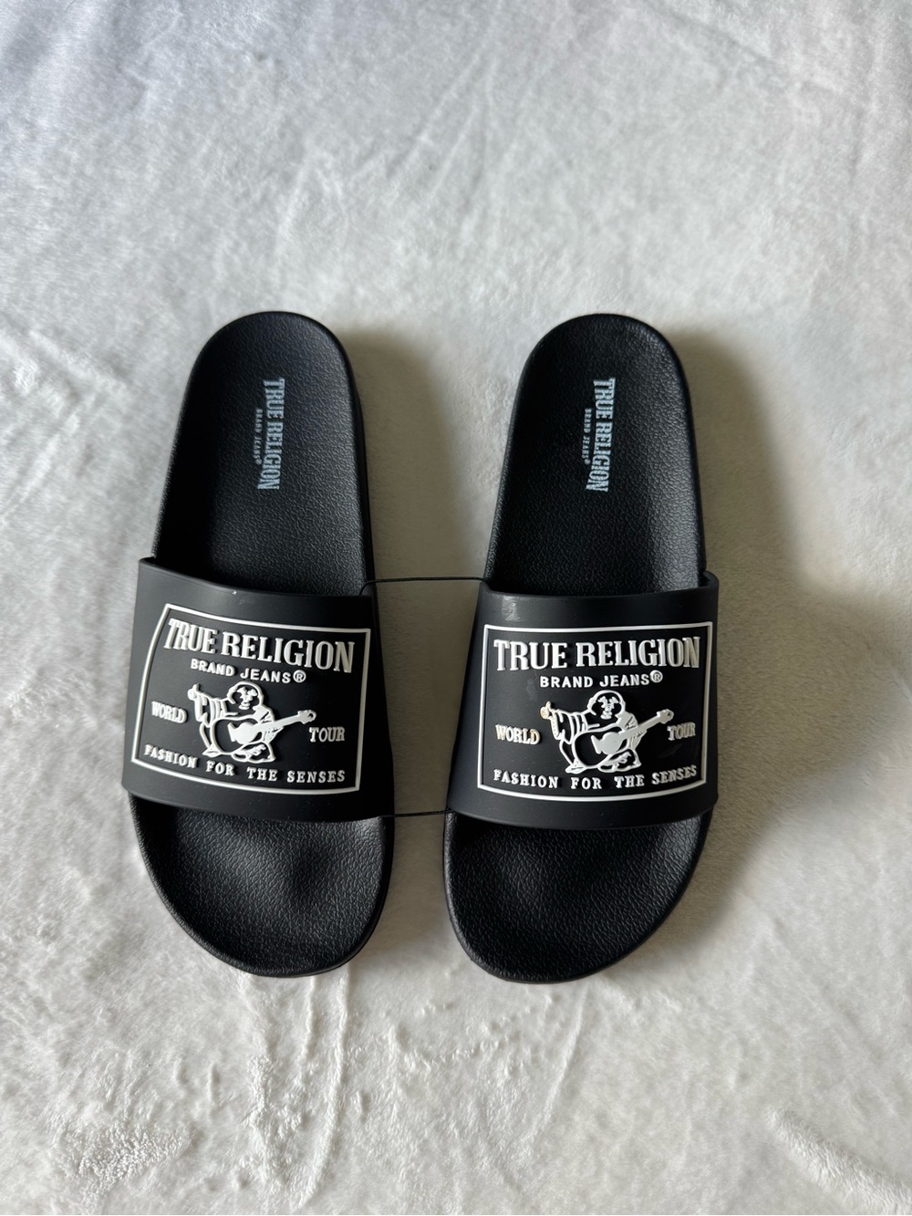 True Religion Black Logo Youth Slide Sandals
